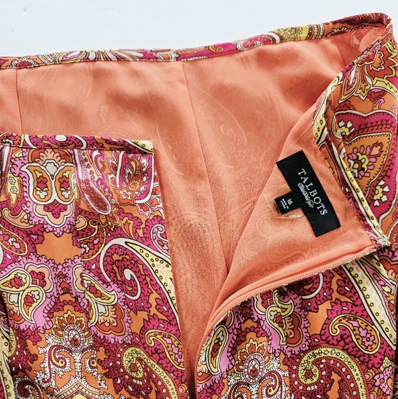 Vintage Talbots 100% Silk Orange Paisley Floral Mermaid Flared Maxi Skirt 16 - Picture 7 of 10